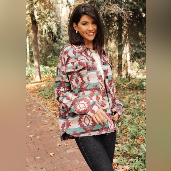 Aztec Print Oversized Button Down Shacket Shirt Jacket, Size XS, NWT, 143 Story - Picture 4 of 6